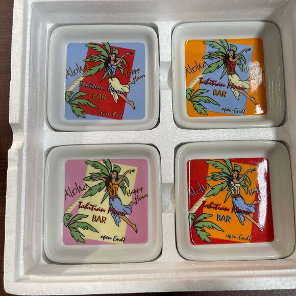 Tiki Bar Condiment Dishes Godinger & Co Tahitian Moon Porcelain Plates 5 pc Set - Picture 13 of 13